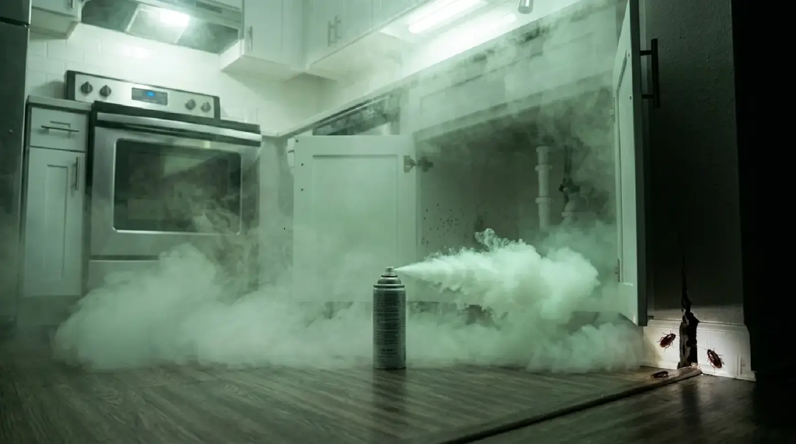 cockroach fogger bomb why it fails roaches retreating wall void 3 Cockroach fogger bomb releasing chemical fog as cockroaches retreat deeper into wall voids away from treatment