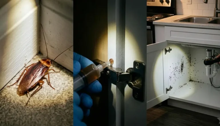 How to get rid of cockroaches using Advion cockroach gel bait applied in kitchen cabinet crevices