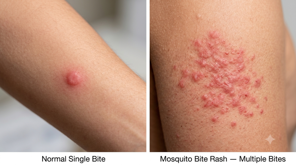 File Name mosquito bite rash vs single bump comparison