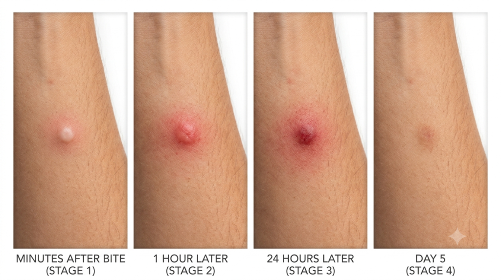 Comparison of single mosquito bite bump versus mosquito bite rash with multiple clustered welts