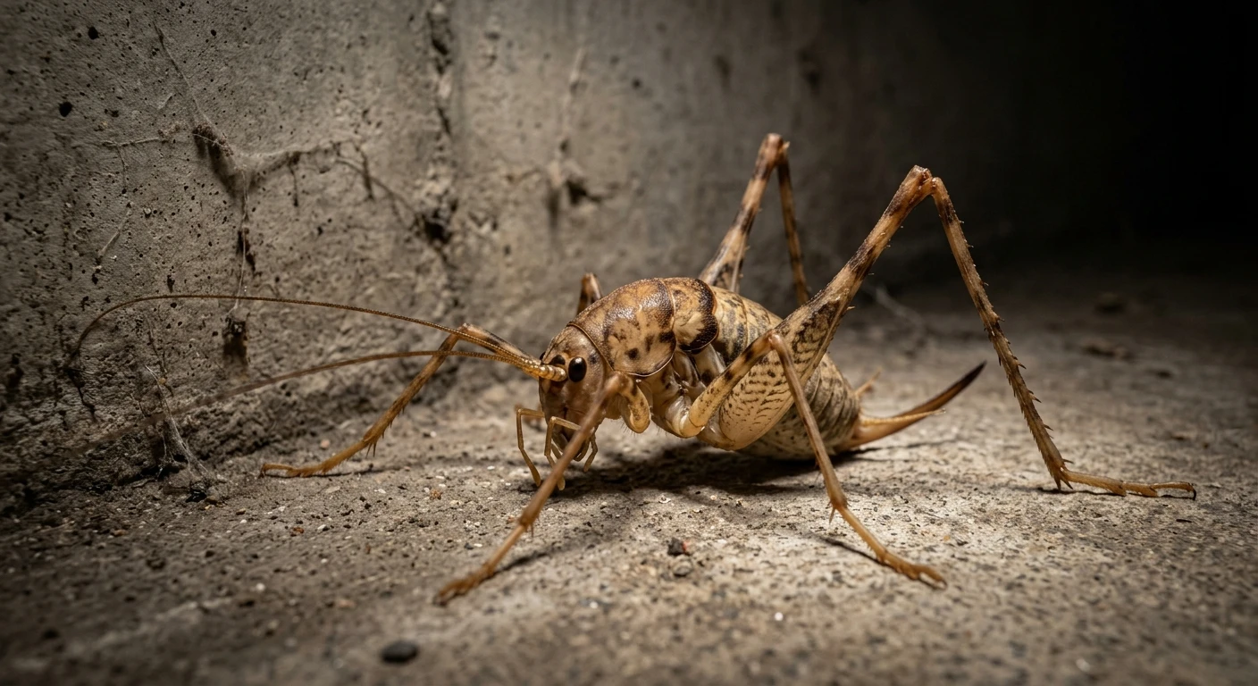 camel cricket cave cricket spider cricket basement identification close up image of camel cricket cave cricket spider cricket on a basement floor