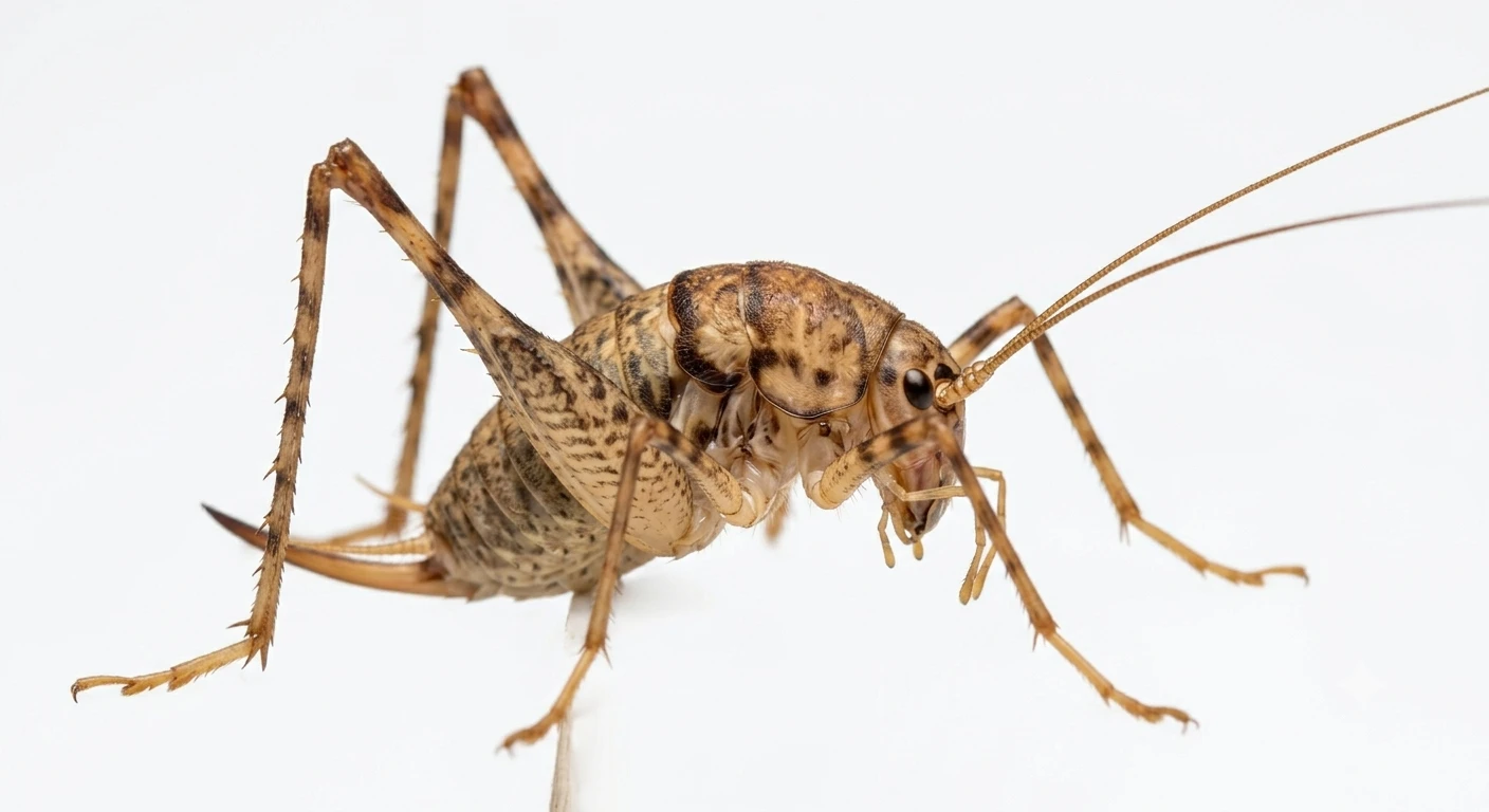 camel cricket identification close up humpback legs Adult camel cricket showing the three features that make identification instant: the strongly arched humpback, the extremely long hind legs, and the thread-like antennae that extend well beyond the body length.