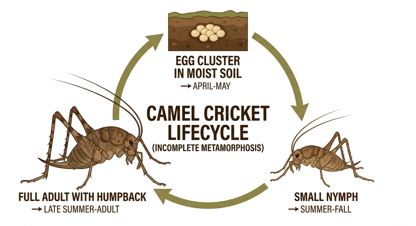 camel cricket life cycle infographic of camel cricket life cycle stages egg nymph adult incomplete metamorphosis seasonal timeline diagram