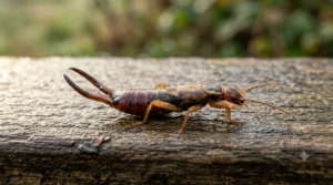 Close-up identification view of an adult earwig showing pincers and antennae