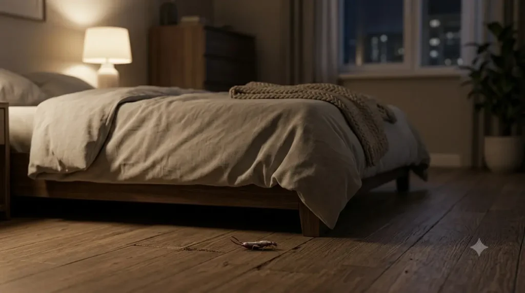earwig in bedroom night scene.jpg Earwigs do not target people at rest.
