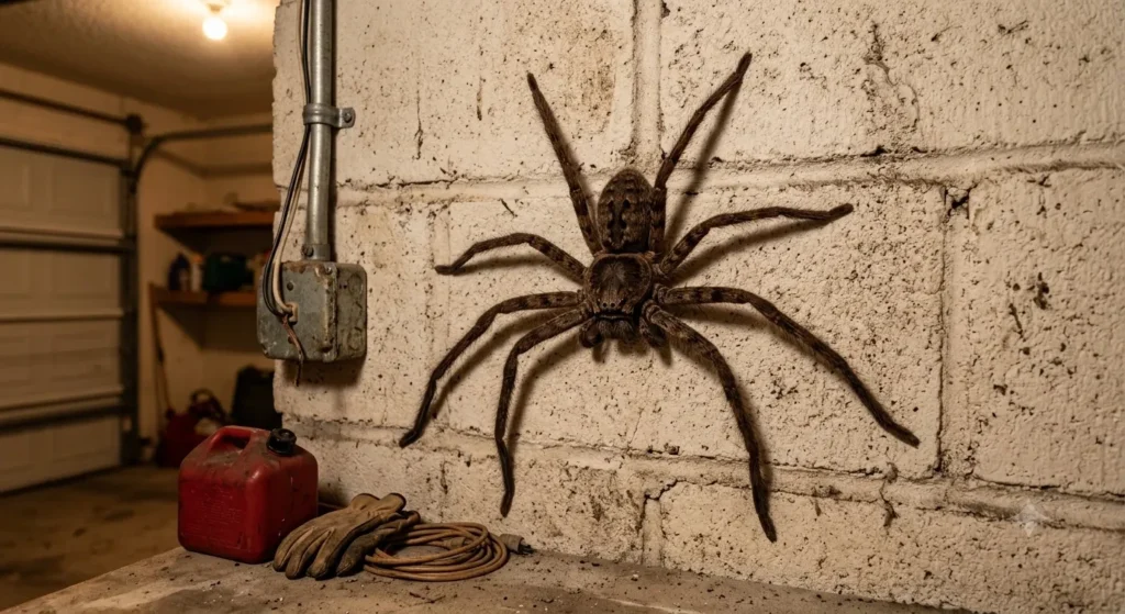 huntsman spider Large huntsman spider on garage wall in Florida home at night