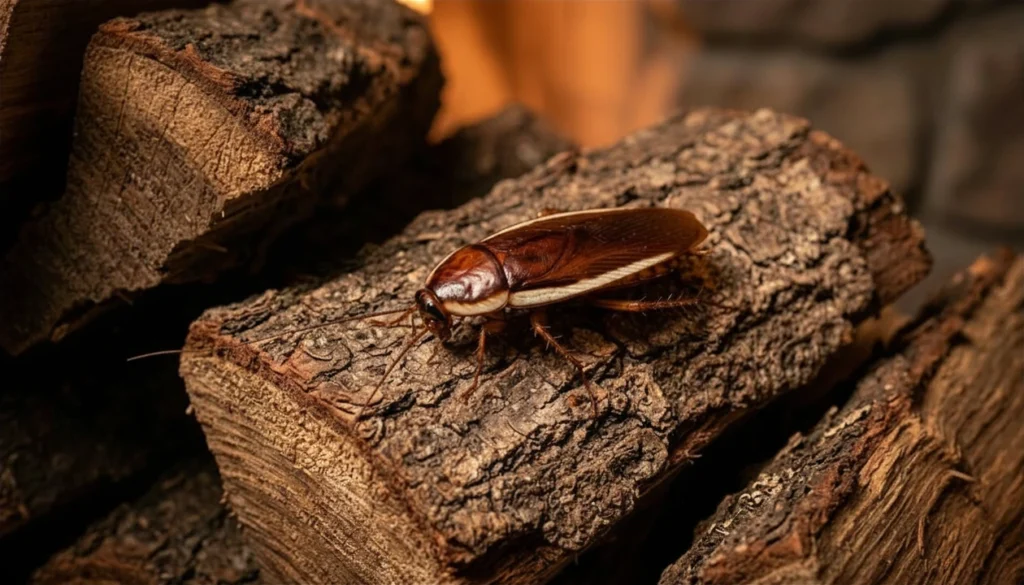 pennsylvania wood cockroach pale cream wing edges firewood Pennsylvania wood cockroach with pale cream wing edges found near indoor firewood pile in spring