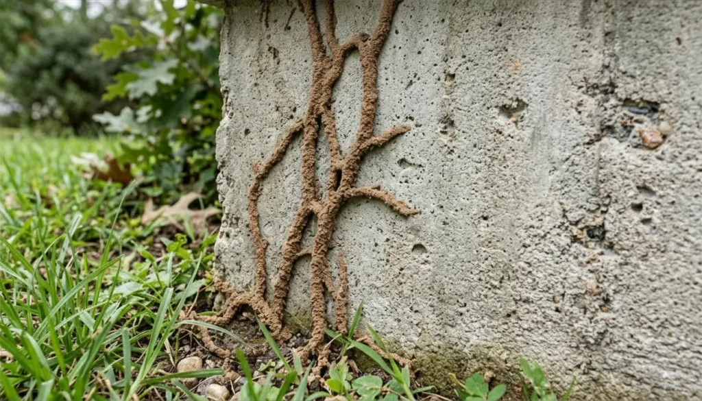 subterranean termite mud tubes concrete foundation Subterranean termite mud tubes running up a concrete foundation wall